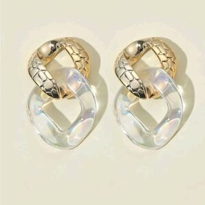 💖 Chunky Clear Resin Chain Link Earrings Gold-Tone Oversized Statement Hoops